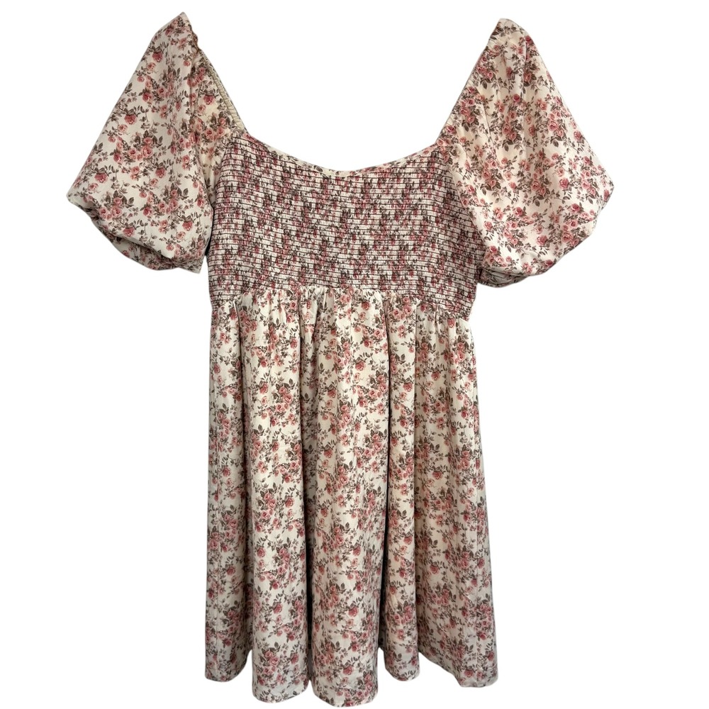 Altar'd State Floral Smocked Babydoll Dress Bow Back Cottagecore Coquette M